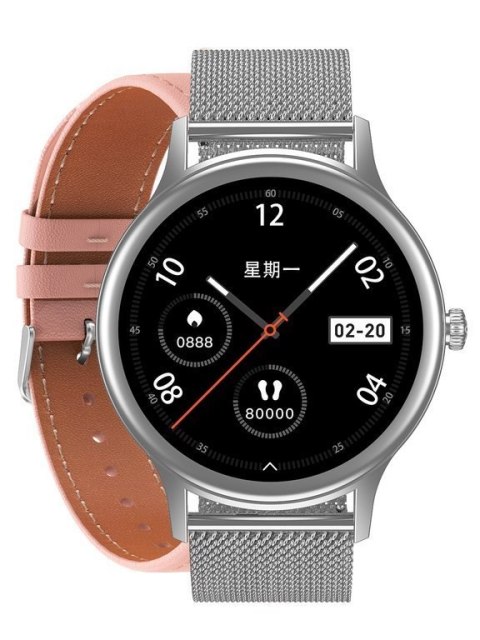 SMARTWATCH DAMSKI PACIFIC 18-5 - BRANSOLETA + PASEK: Srebrna / Różowy (sy015e)